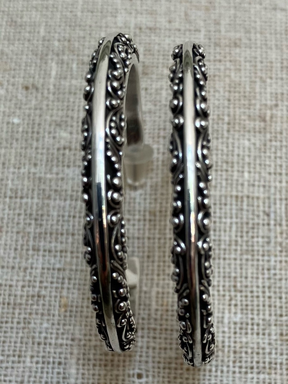 Vintage Sterling Silver Hoop Earrings with Ornate Details - Picture 3 of 5